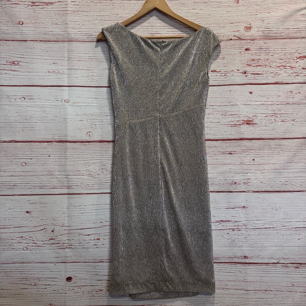 NWT Lauren Ralph Lauren Metallic Cowl Neck Sheath Dress Sz 4 - Picture 9 of 14